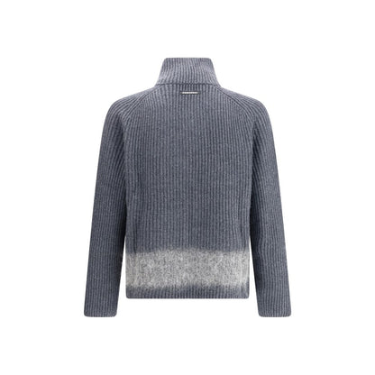 Back view of Dsquared² Gray Wool Cardigan featuring ribbed knit and mohair band detail.