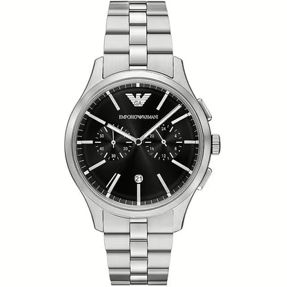 EMPORIO ARMANI Mod. AR11691 luxury men's watch with black dial and silver stainless steel strap.
