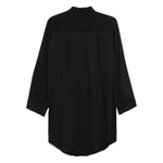 Back view of Emporio Armani Sea clothing Black dress with buttoned cuffs and long sleeves, ideal for beach wear.