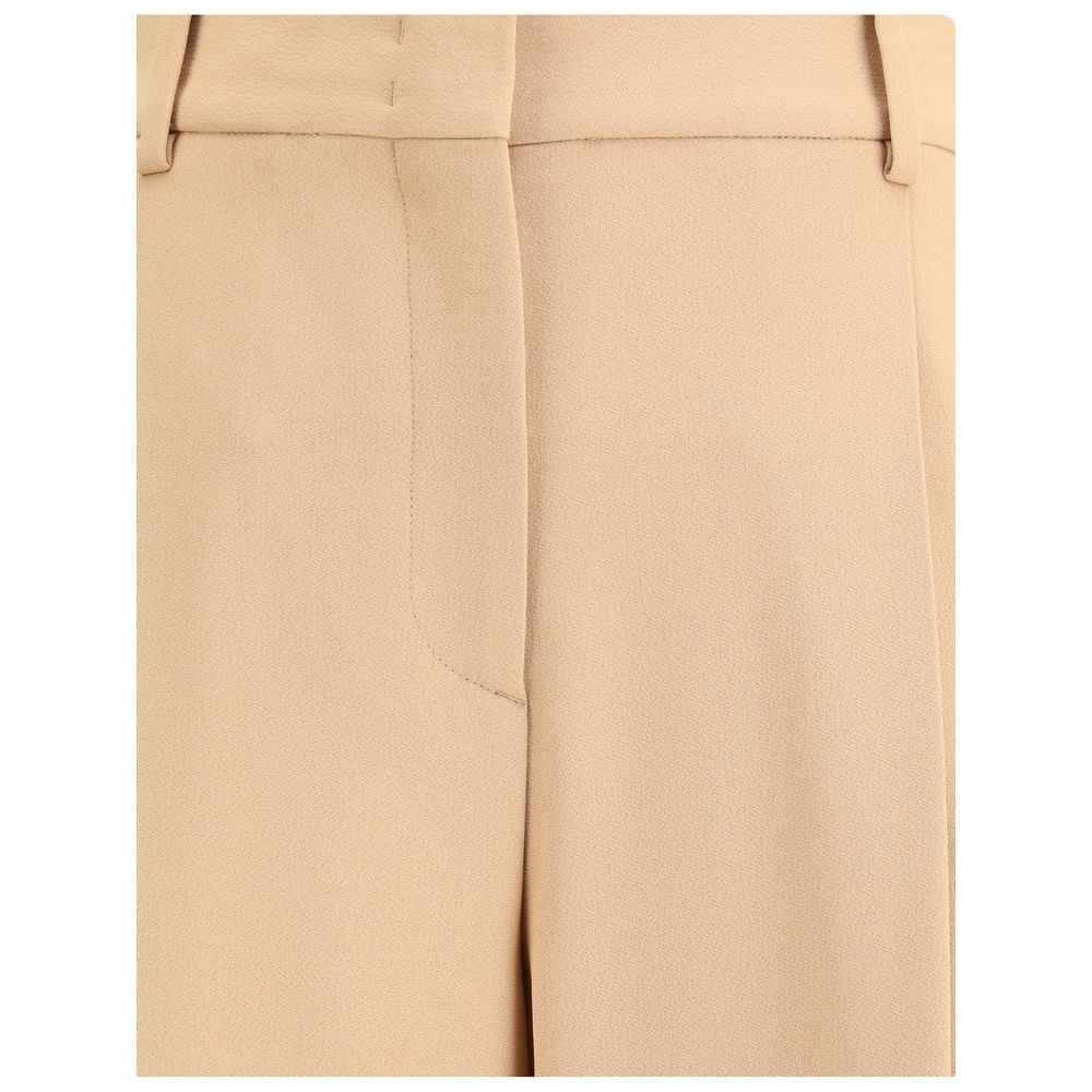 Close-up of Ermanno Scervino Beige Viscose Casual Pants with front zipper, belt loops, and side pockets for a stylish, refined look.