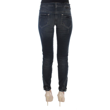 Back view of Ermanno Scervino Blue Cotton Blend Slim Fit Jeans showcasing stylish design and high-quality denim material.