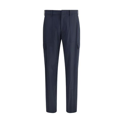 Etro Blue Wool Cargo Pants with side pockets, zipper closure, and elegant flannel design for practical and sophisticated style.