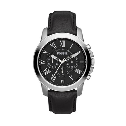 FOSSIL WATCHES Mod. FS4812, 44mm stainless steel case, chronograph, black leather strap, quartz movement, water resistant 5 ATM.