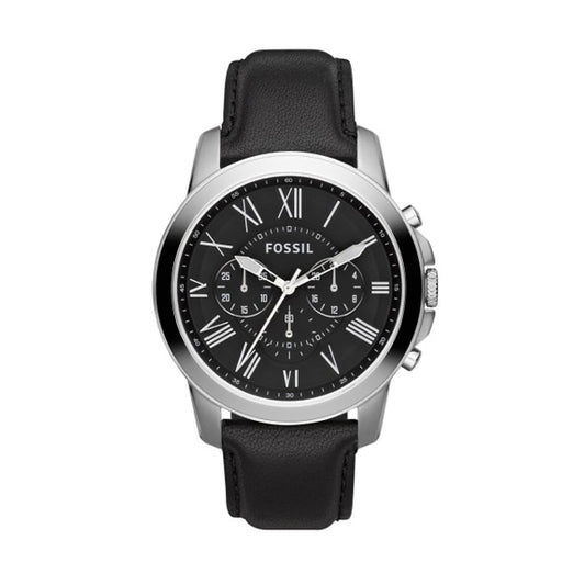 FOSSIL WATCHES Mod. FS4812, 44mm stainless steel case, chronograph, black leather strap, quartz movement, water resistant 5 ATM.
