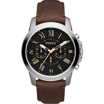FOSSIL WATCHES Mod. FS4813 with leather strap, stainless steel case, chronograph function, and water resistant up to 5 ATM