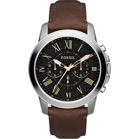 FOSSIL WATCHES Mod. FS4813 with leather strap, stainless steel case, chronograph function, and water resistant up to 5 ATM