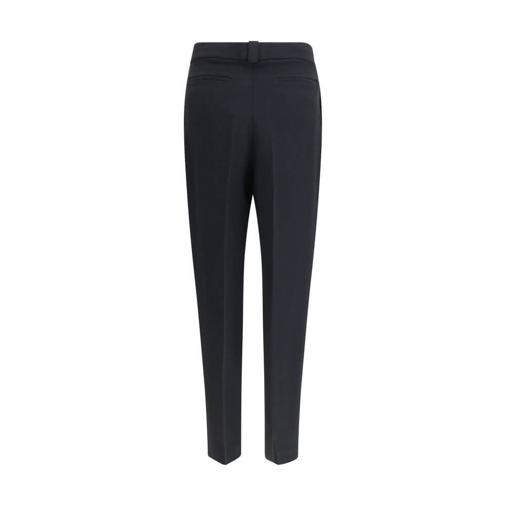 Fabiana Filippi Black Acetate Casual Pants with straight leg and front darts, featuring side and back pockets, zipper closure.