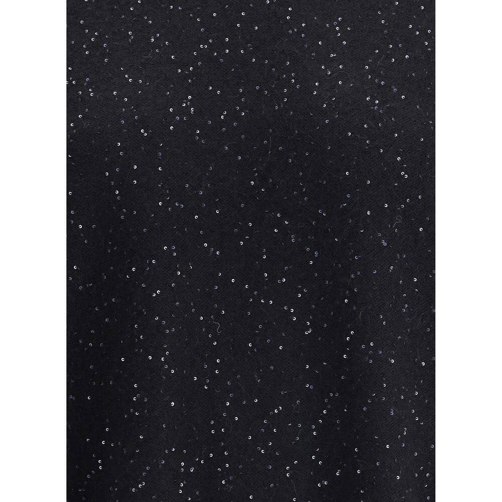 Close-up of Fabiana Filippi Black Fleece Wool Sweatshirt with sequin detail, showcasing its sophistication and modern style.