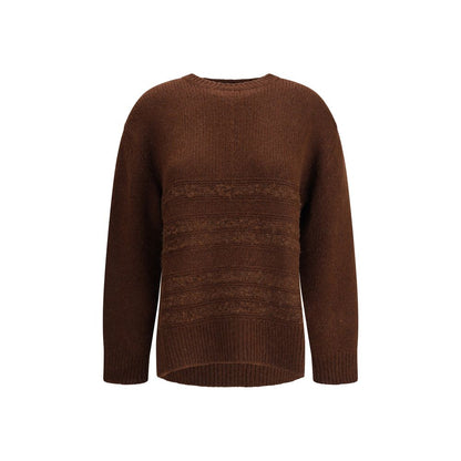 Fabiana Filippi Brown Camel Hair Sweatshirt featuring crew neck and long sleeves with striped bouclé details, perfect for elegant style.