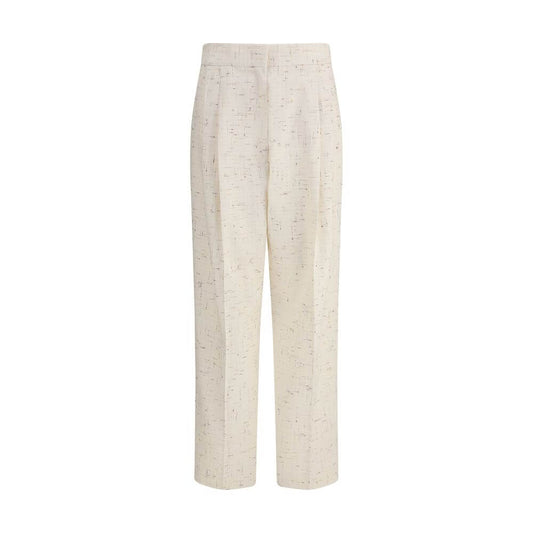 Fabiana Filippi Cream Cotton Casual Pants with pleats, straight leg, four welt pockets; fabric blend of cotton, fleece wool, polyester.