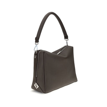 Fendi Brown Calf Leather Bos Taurus Shoulder Bag with FF metal accents and long double-slider zipper