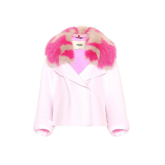 Fendi Fur Collar Cashmere Cape Jacket FE-8736388808916-40