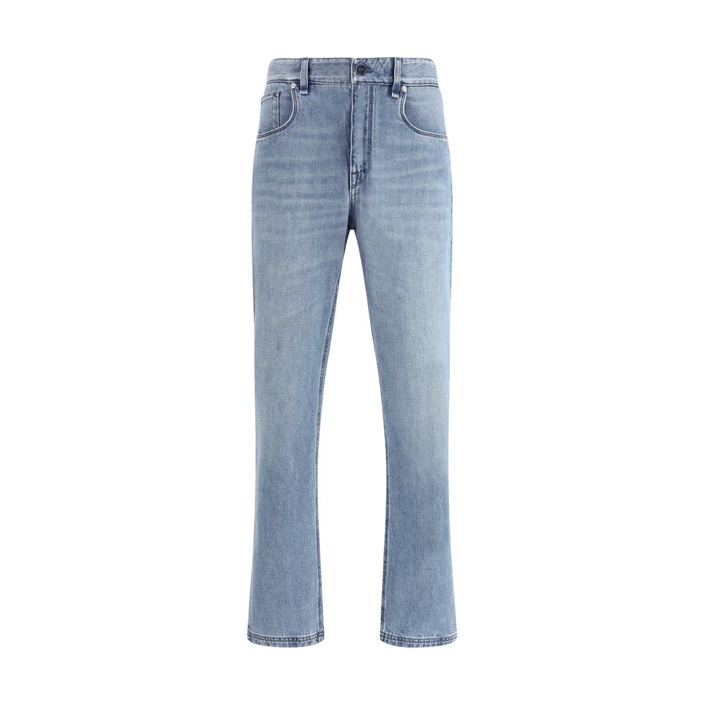 Fendi Light Blue Cotton Straight-Leg Jeans featuring classic 5-pocket design and slim fit for a versatile AW25 style.