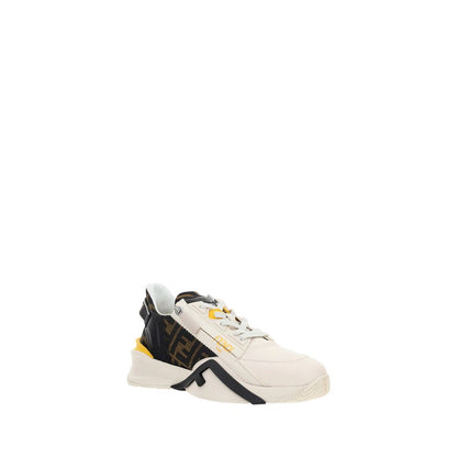 Fendi White Calf Leather Bos Taurus Athletic Sneakers with press-engraved logo and structured sole for excellent grip.