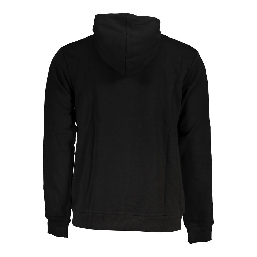 Back view of Fila Black Cotton Sweater with hood and central pocket, featuring embroidery and Fila logo.