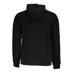 Back view of Fila Black Cotton Sweater with hood and central pocket, featuring embroidery and Fila logo.