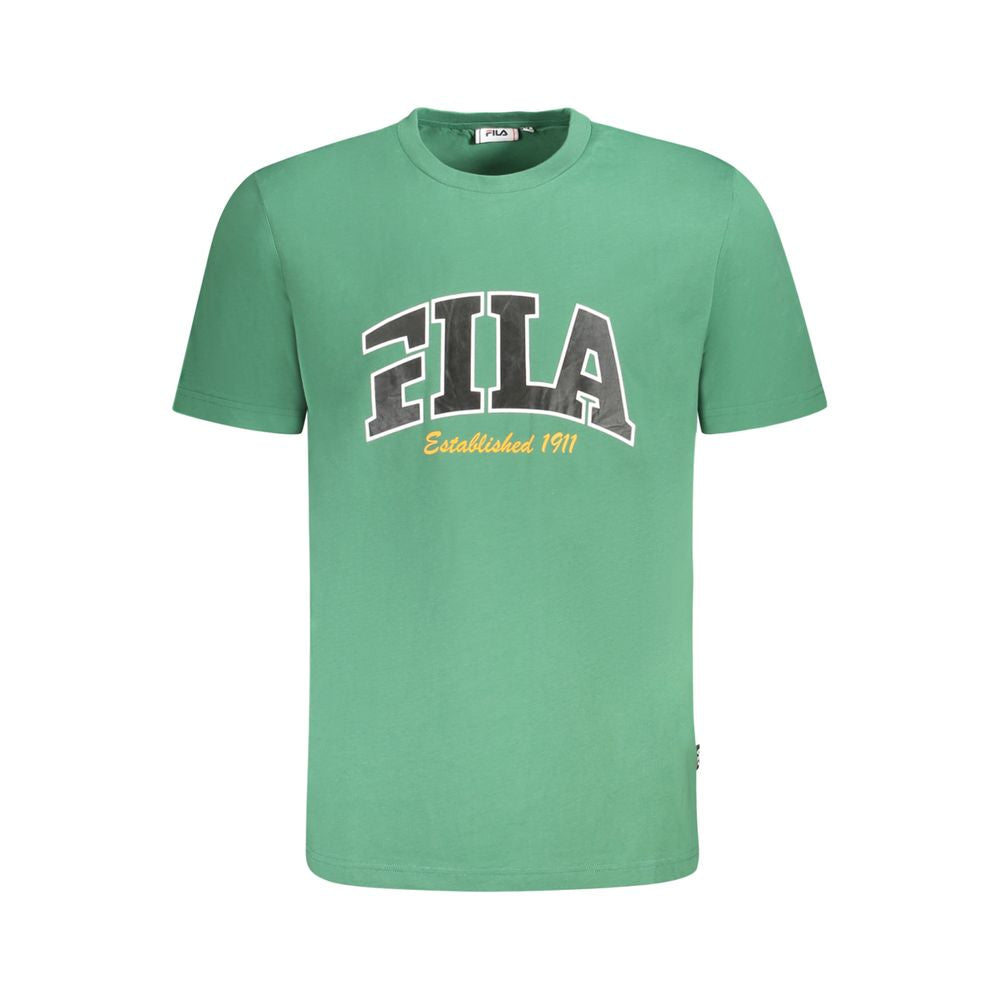 Fila Green Cotton Men T-Shirt with bold Fila logo and graphic print. Perfect for casual wear, 100% cotton for comfort and style.