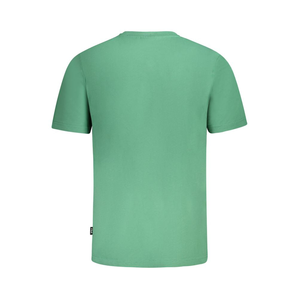 Back view of Fila Green Cotton Men T-Shirt, showcasing soft cotton fabric and regular fit ideal for casual occasions.