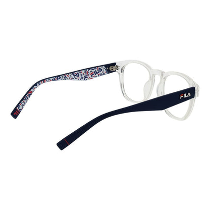 Fila Transparent Plastic Glasses (Frames) with full-rim design and demo lenses, featuring unisex style and navy branded temples.