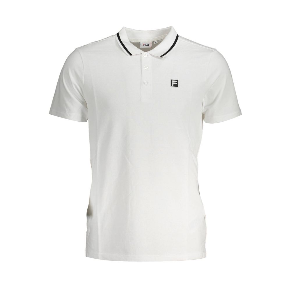 Fila White Cotton Polo Shirt with short sleeves, 3 buttons, contrast details, and logo application.