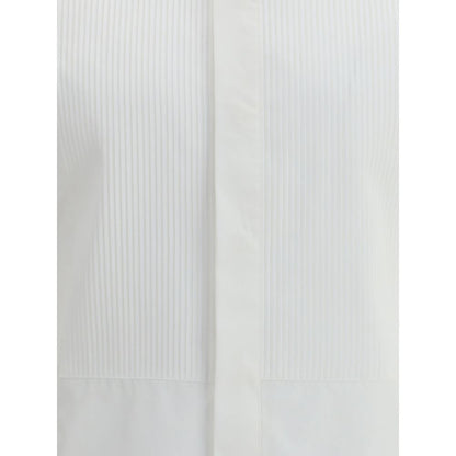 Finamore White Cotton Dress Shirt with concealed buttons and a refined, elegant design for formal occasions.