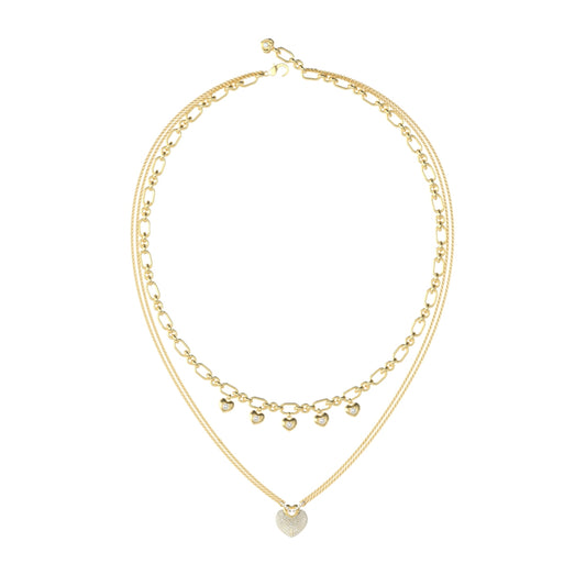 GUESS JEWELS JEWELRY Mod. JUBN05208JWYGT-U gold layered necklace with heart charms, elegant and stylish fashion accessory.