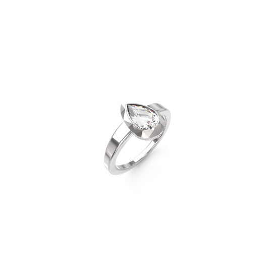 Silver ring with a pear-shaped stone, part of the GUESS JEWELS JEWELRY Mod. JUBR05248JWRH54 collection.