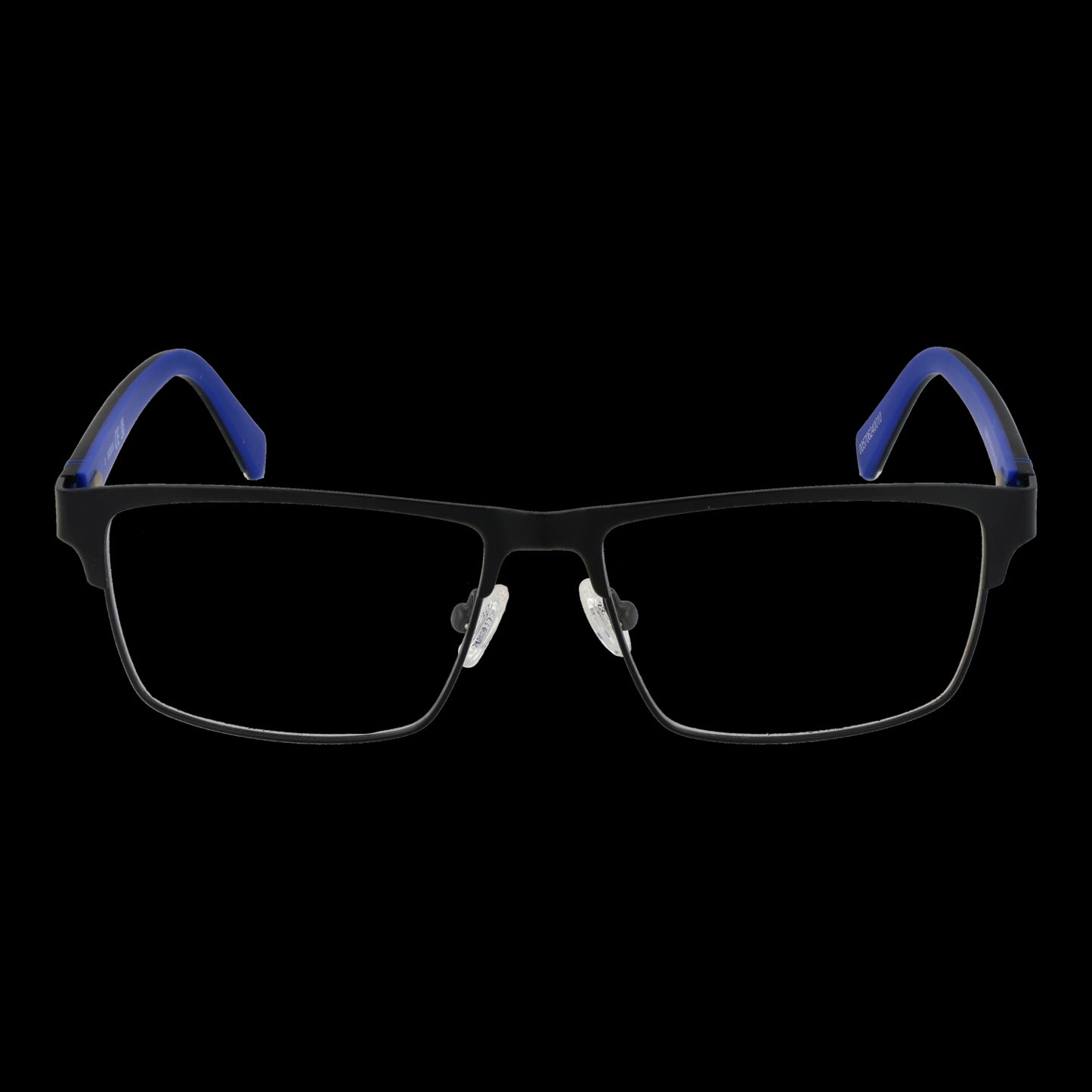 GUESS MOD. GU50131 53002 men's eyeglasses with black frame and blue accents, front view on a black background.