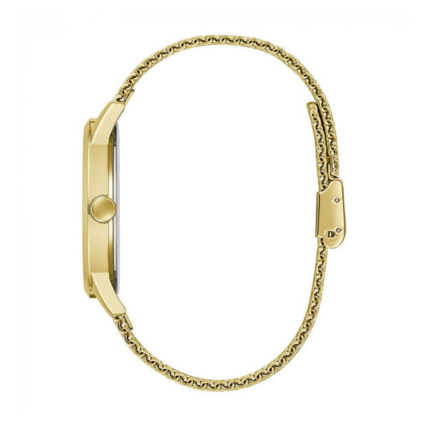 Gold side view of GUESS Mod. GW0214G2 watch with silver 925° material, quartz analog movement, and 5 ATM water resistance.