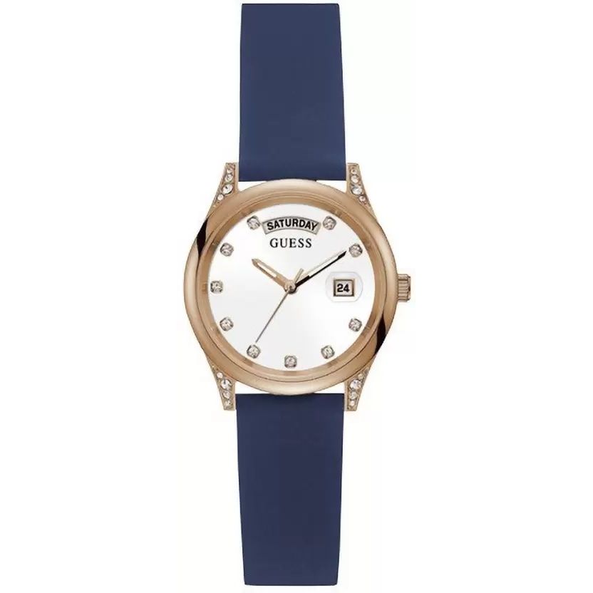 GUESS Mod. GW0356L1 quartz analog lady's watch with blue strap and calendar function, mineral dial and 3 ATM water resistance