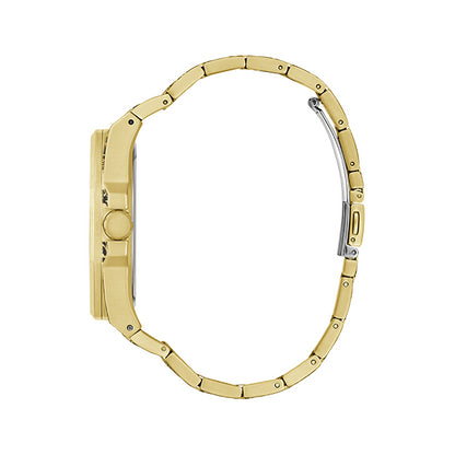 Side view of GUESS Mod. ROAR, a stylish gold-toned watch with a sleek band design.