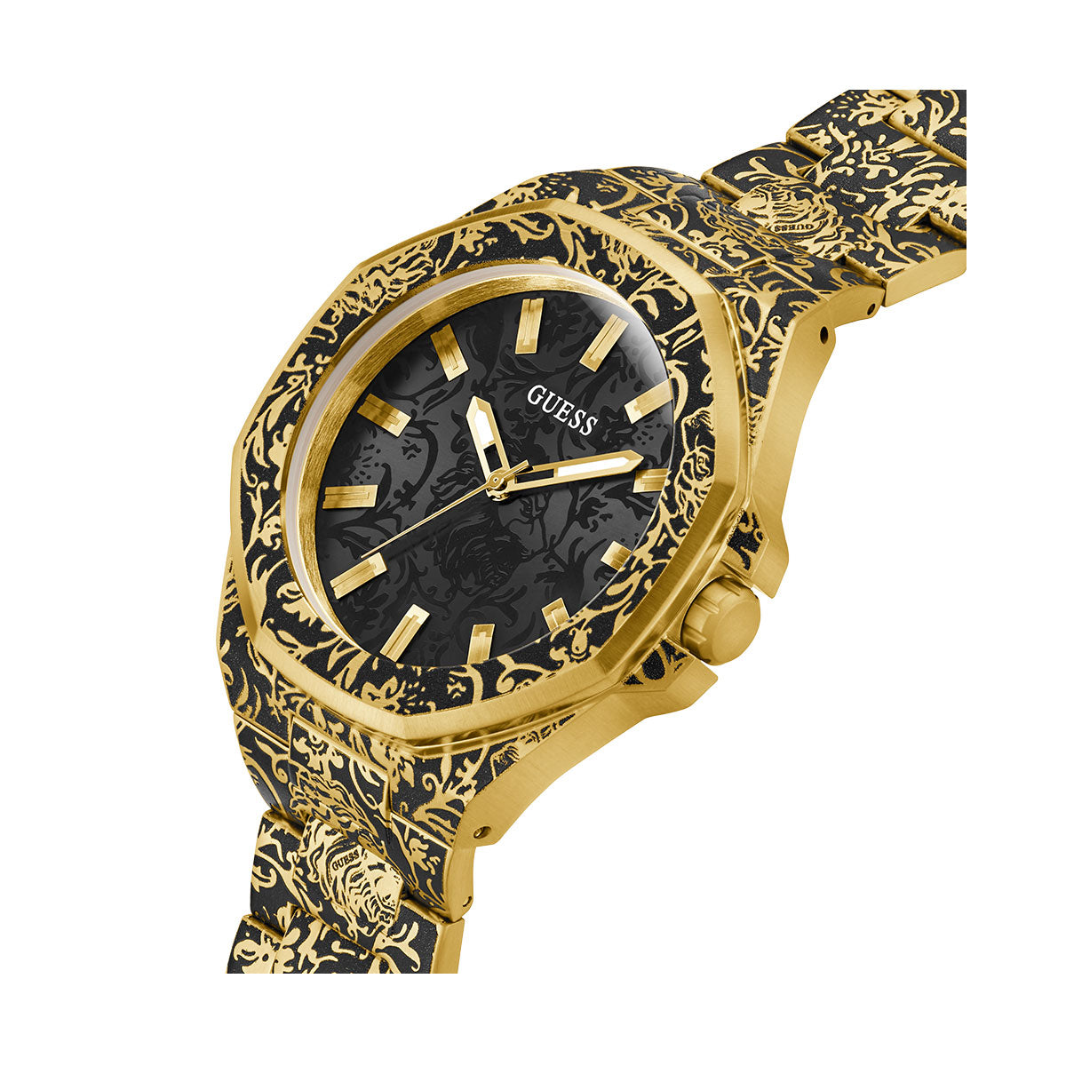 Gold and black GUESS Mod. ROAR watch with intricate design