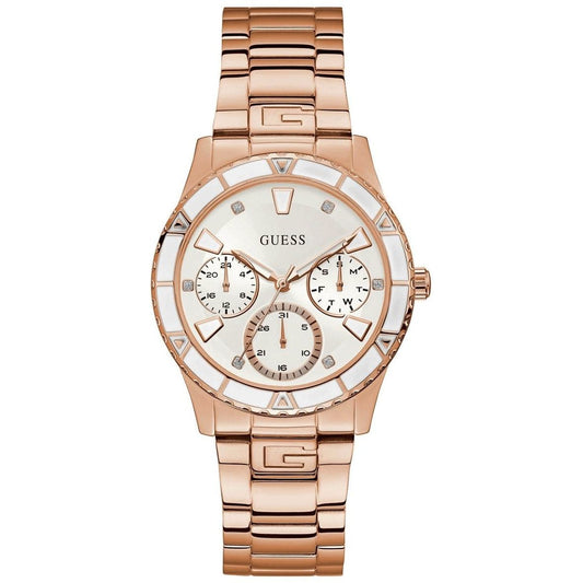 GUESS Mod. W1158L2 ladies watch with quartz analog movement and silver 925° material, featuring 38 mm case and 3 ATM water resistance.