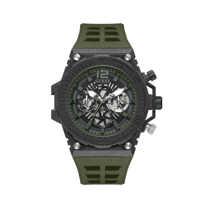 GUESS WATCHES Mod. GW0325G2 - Stylish black and green watch with detailed dial and modern design.