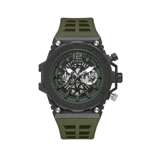 GUESS WATCHES Mod. GW0325G2 - Stylish black and green watch with detailed dial and modern design.