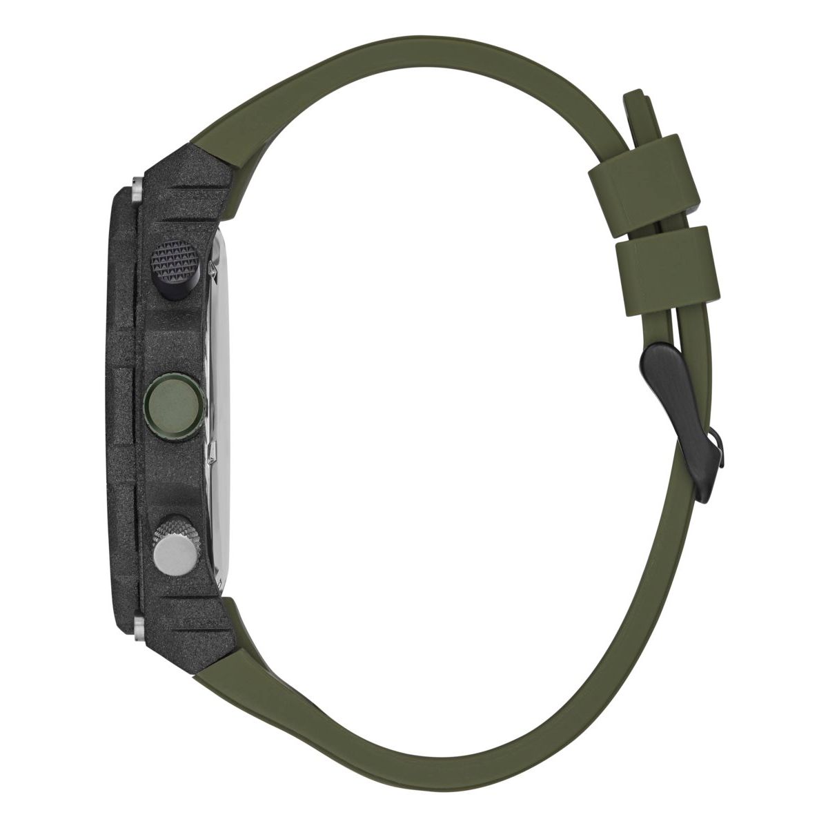 Side view of GUESS WATCHES Mod. GW0325G2 showing green strap and black case