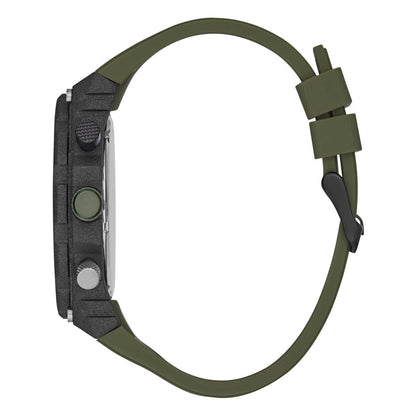Side view of GUESS WATCHES Mod. GW0325G2 showing green strap and black case