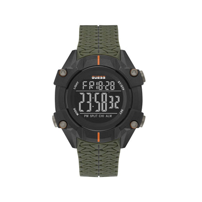 GUESS WATCHES Mod. GW0342G1 with digital display, rugged black and green design, perfect for outdoor enthusiasts.