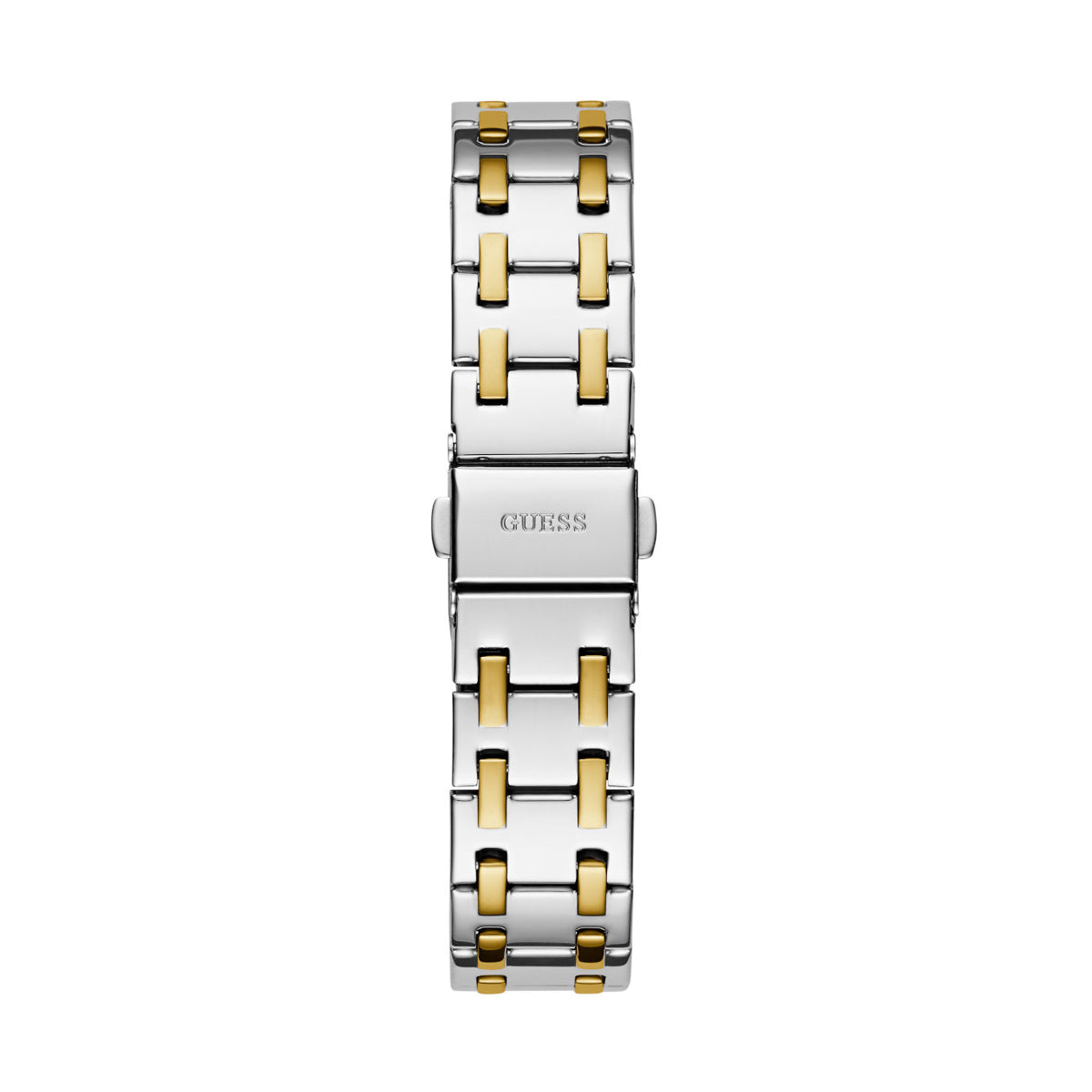 Back view of GUESS WATCHES Mod. GW0770L4 with silver and gold-tone bracelet design.