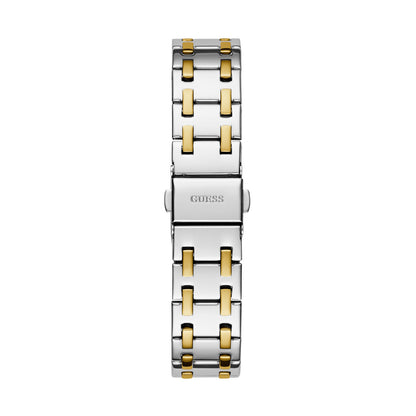 Back view of GUESS WATCHES Mod. GW0770L4 with silver and gold-tone bracelet design.
