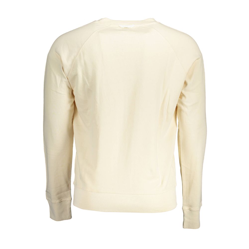 Gant Beige Cotton Men's Sweater with long sleeves, crew neck, and iconic logo, back view showing premium craftsmanship and comfort.