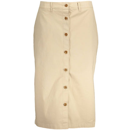 Gant Beige Cotton Women Skirt featuring button-up front and pockets, ideal for chic and comfortable style transition from day to night.