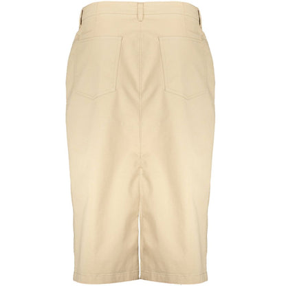 Back view of Gant Beige Cotton Women Skirt with pockets, showcasing elegant design and iconic branding.