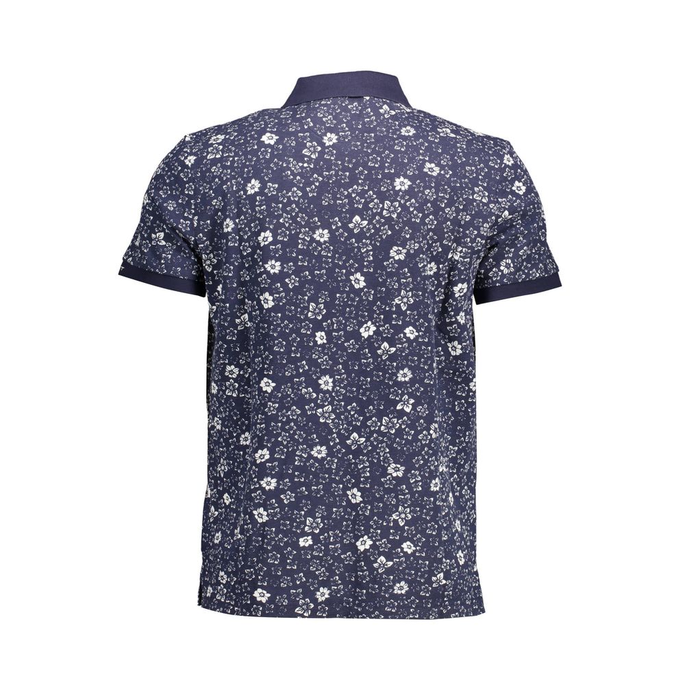 Back view of patterned Gant Blue Cotton Men Polo Shirt with floral design.