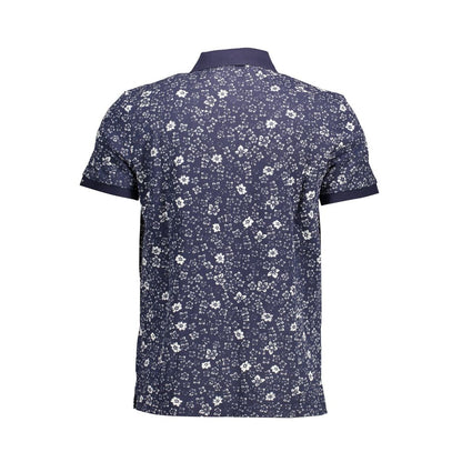 Back view of patterned Gant Blue Cotton Men Polo Shirt with floral design.