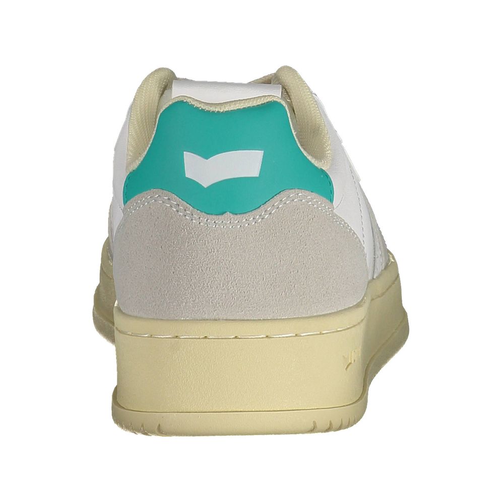 Rear view of Gas White Artificial Leather Women Sneaker with contrasting green detail and iconic logo.