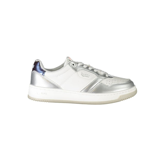 Gas White Polyester Sneaker with laces, ken metal, contrast details, and logo, ideal for sports footwear enthusiasts.