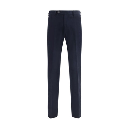 Germano Blue Cotton Chino Pants with mid-rise waist, front zipper, button closure, belt loops, and pockets, perfect for versatile occasions.