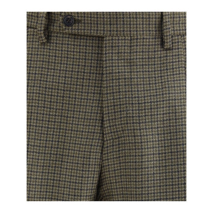 Germano Brown Fleece Wool Casual Pants with houndstooth pattern and classic straight cut.