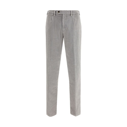 Germano Gray Cotton Casual Pants with zipper and button closure, straight cut design, and comfortable fit for everyday elegance.